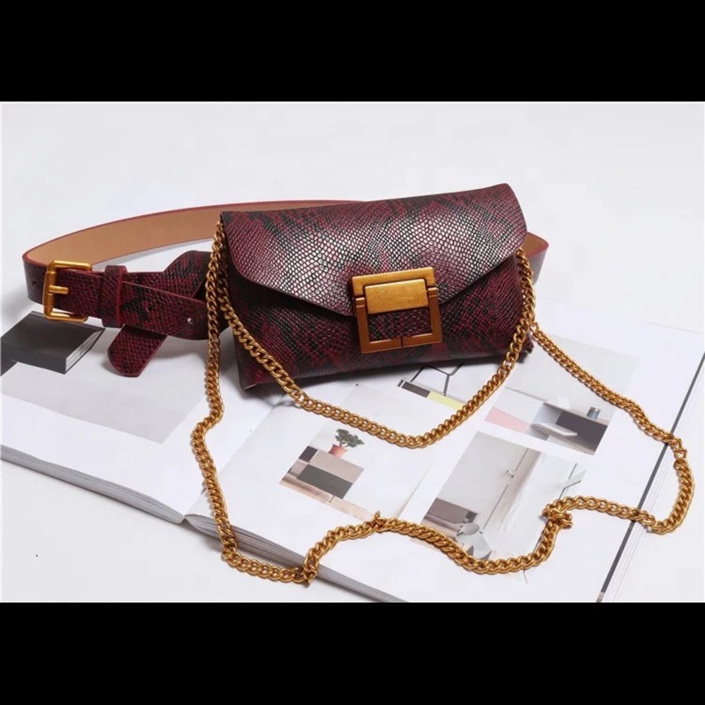 🛍Burgundy snake skin fanny pack & Cross Bag🛍 - Picture 2 of 5